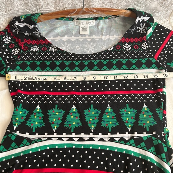 Planet Gold Christmas Dress Fit and Flare Skater Size L Fair Isle Pattern - Picture 8 of 10
